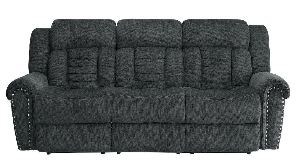 Nutmeg Charcoal Gray Fabric Manual Recliner Sofa