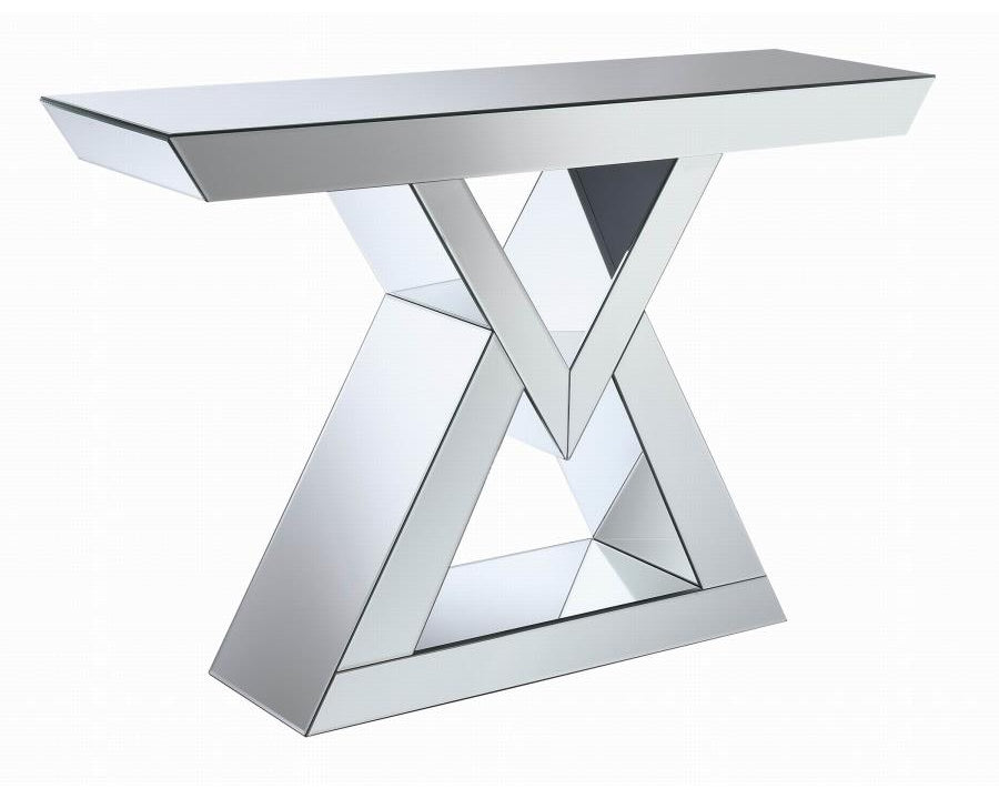 Amala Clear Mirror Console Table with Triangular Base