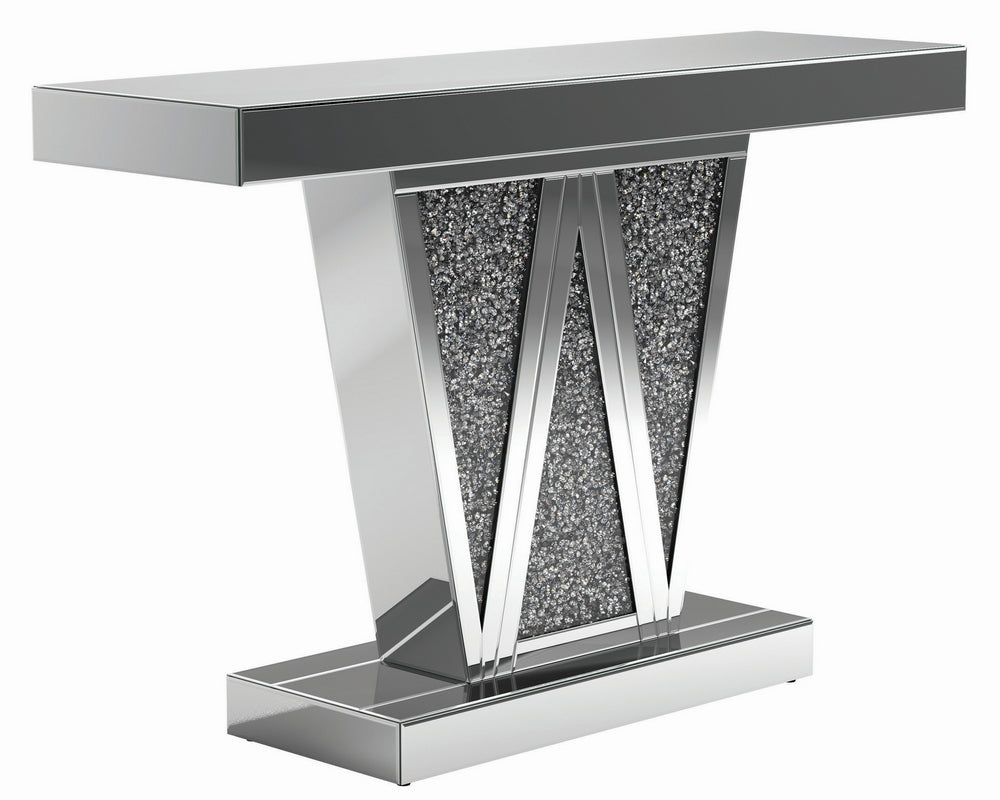 Amala Clear Mirror Console Table with Geometric Base