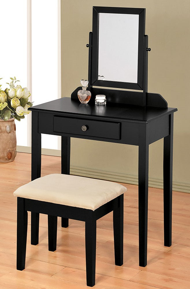 Rosette Black Wood Vanity w/Mirror & Stool