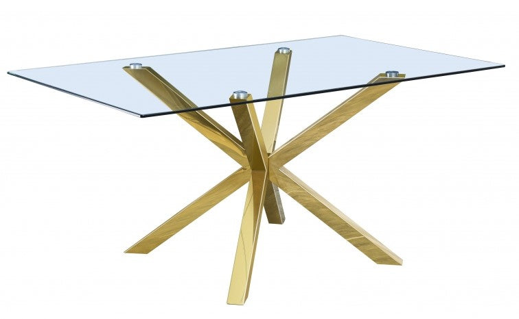 Beverley Clear Glass/Gold Metal Dining Table