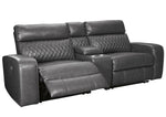 Samperstone 3-Pc Gray Faux Leather Power Recliner Loveseat