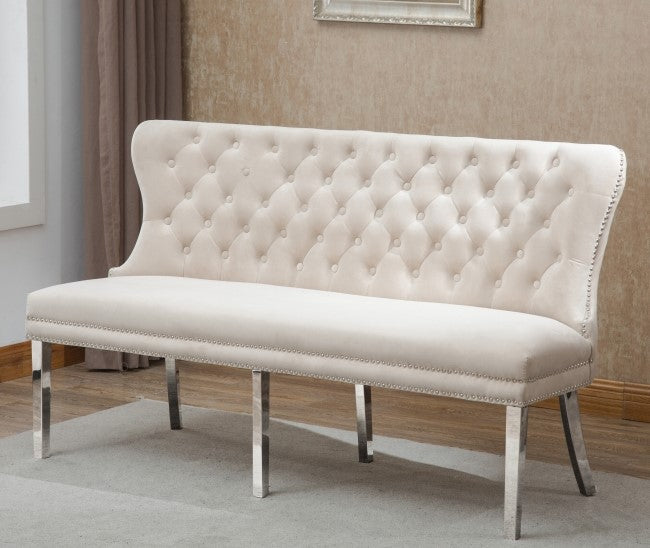 Dusty Beige Velvet Fabric Accent Bench