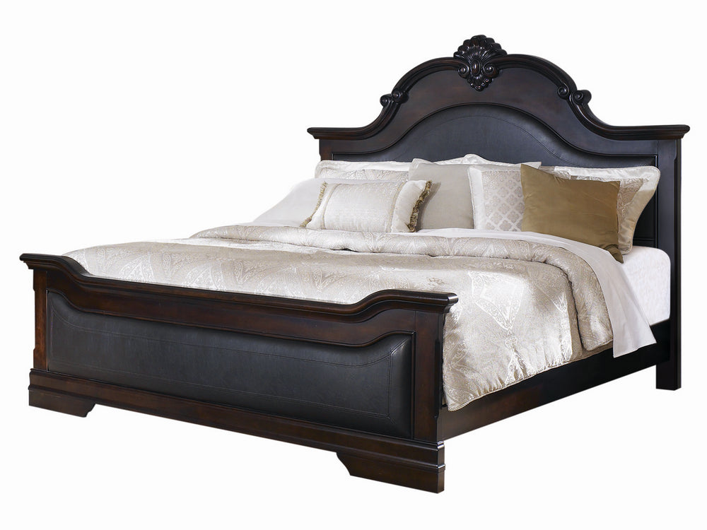 Cambridge Brown Leatherette/Cappuccino Wood King Panel Bed