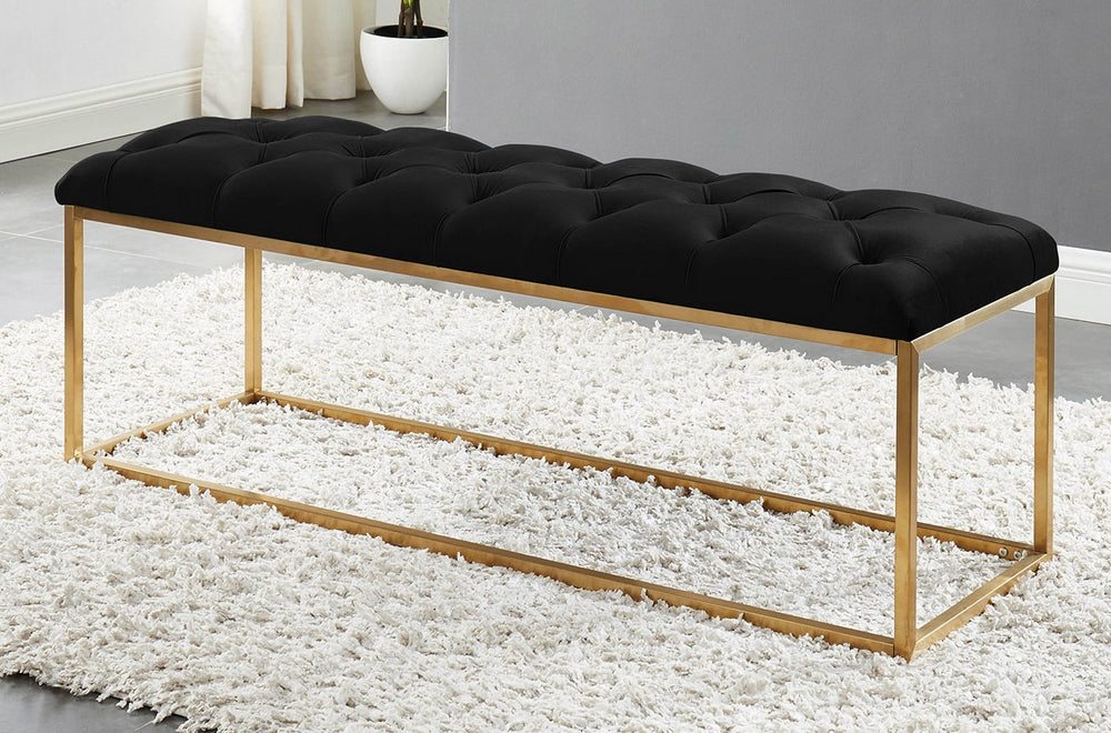 Krystle Black Velvet/Gold Accent Bench