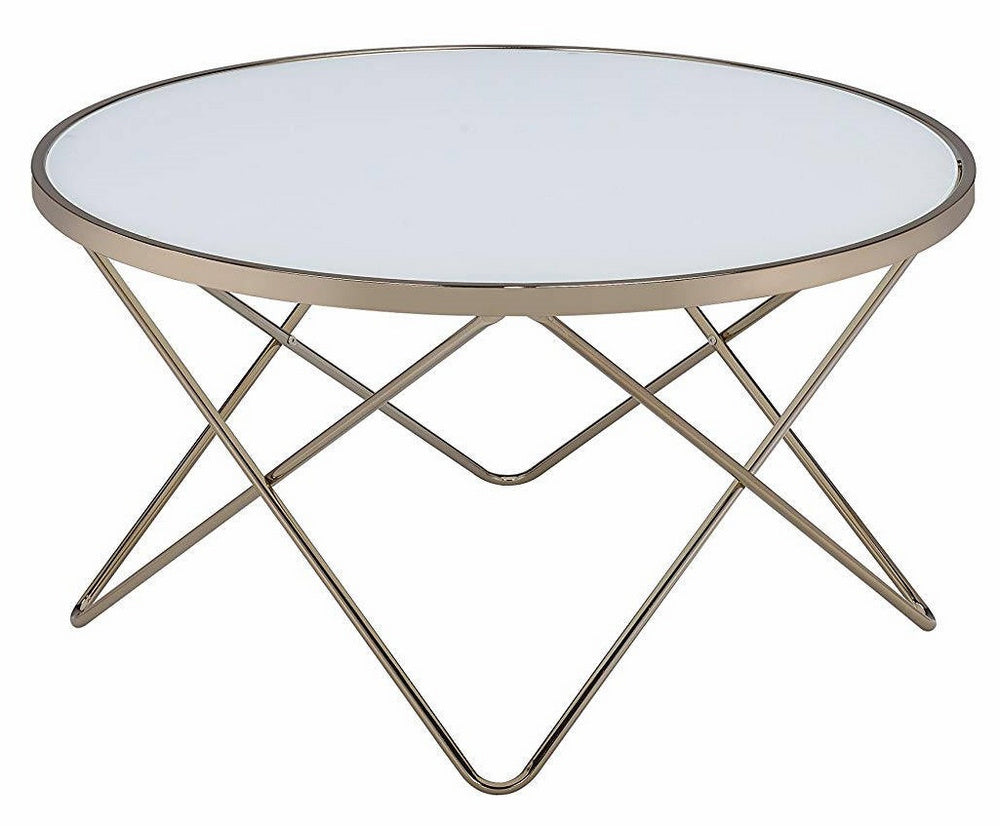 Valora Champagne Finish Metal/Frosted Glass Round Coffee Table