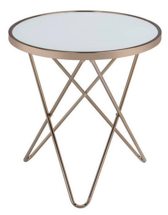 Valora Champagne Finish Metal/Frosted Glass Round End Table