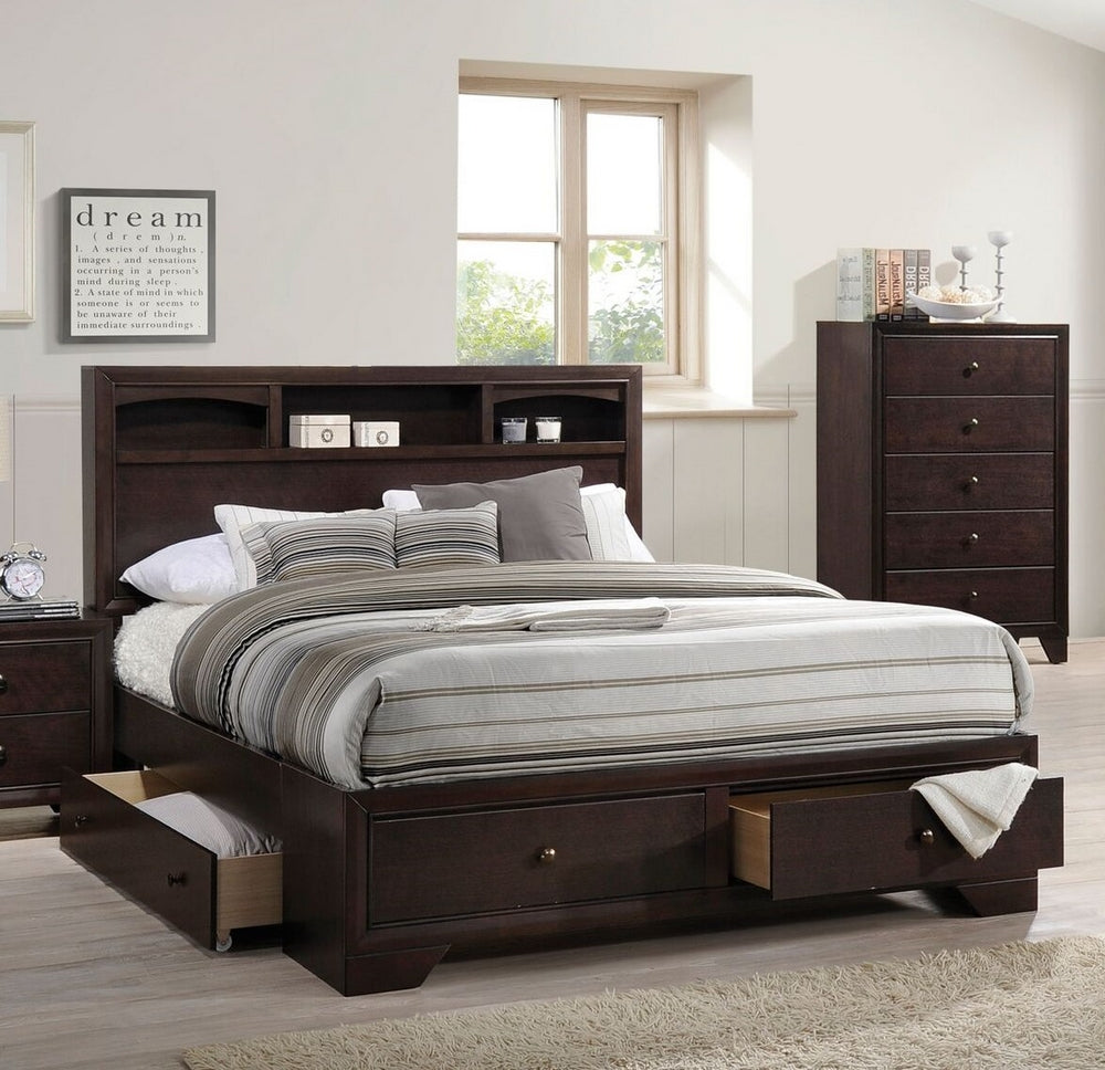 Madison II Espresso Wood King Storage Bed