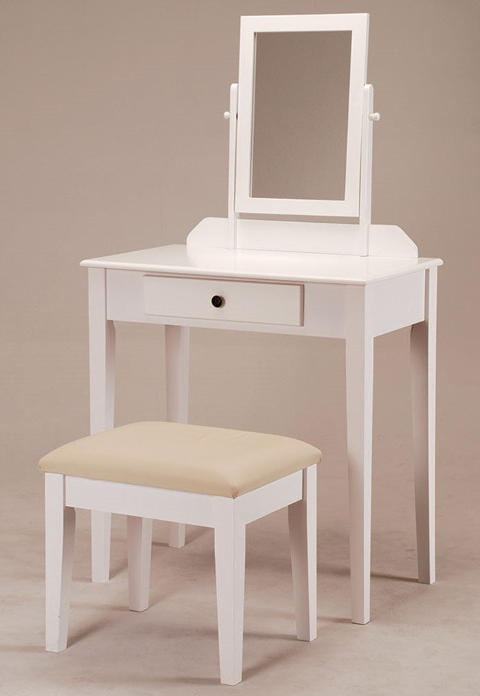 Rosette White Wood Vanity w/Mirror & Stool