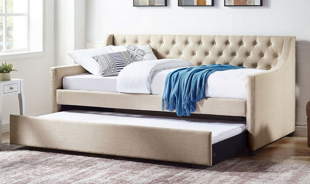 Emmy Beige Fabric Twin Daybed with Trundle