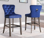 Vienne 2 Navy Blue Velvet/Wood Bar Chairs