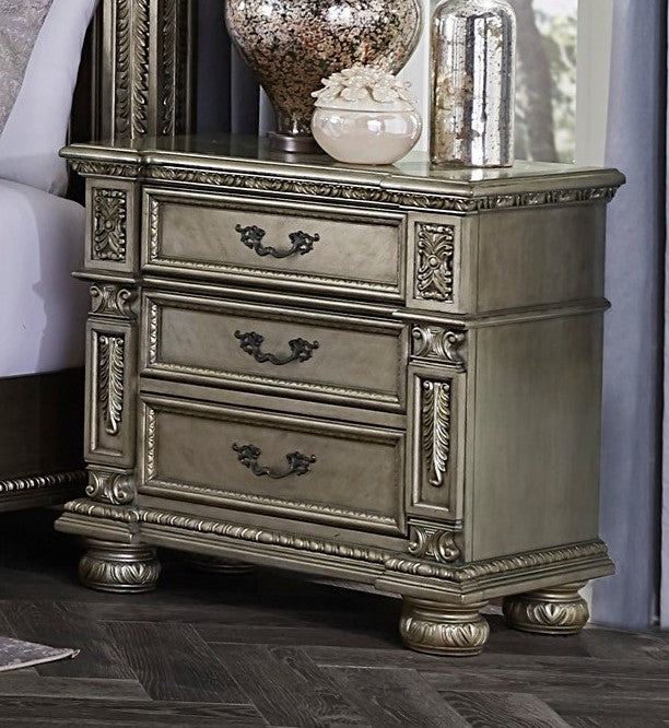 Catalonia Platinum Gold Wood 3-Drawer Nightstand