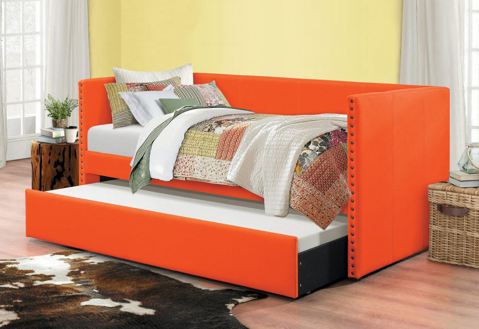 Therese Orange Fabric Twin Daybed with Trundle