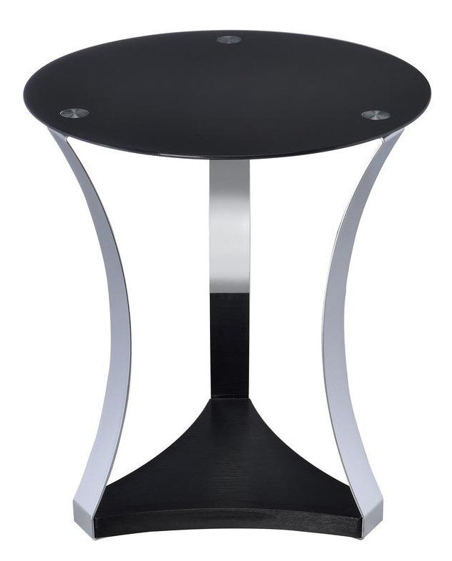 Geiger Black Glass/Chrome Metal Round End Table with Bottom Shelf