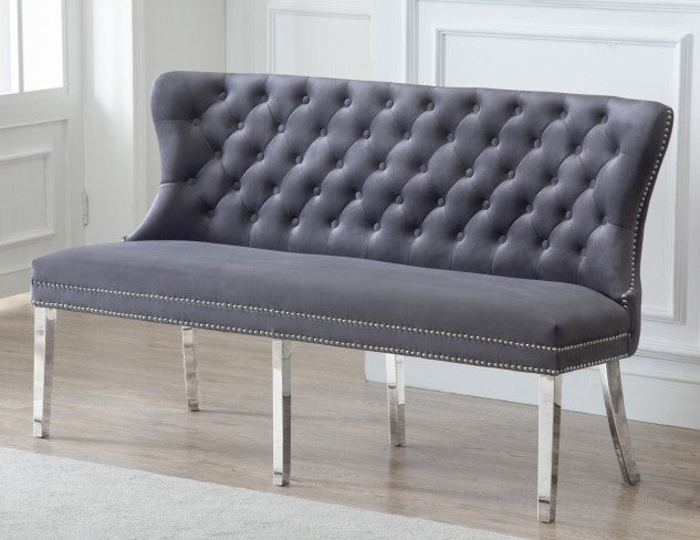 Dusty Gray Velvet Fabric Accent Bench