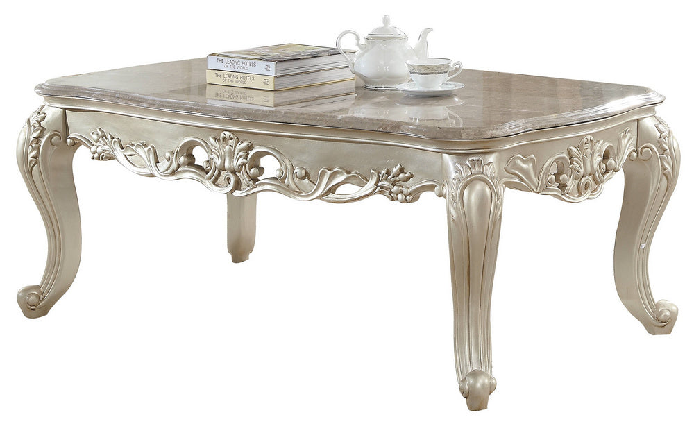 Gorsedd Antique White Marble/Wood Coffee Table