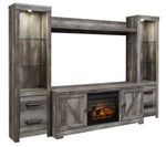 Wynnlow Rustic Gray Wood Entertainment Center with Infrared Fireplace Insert