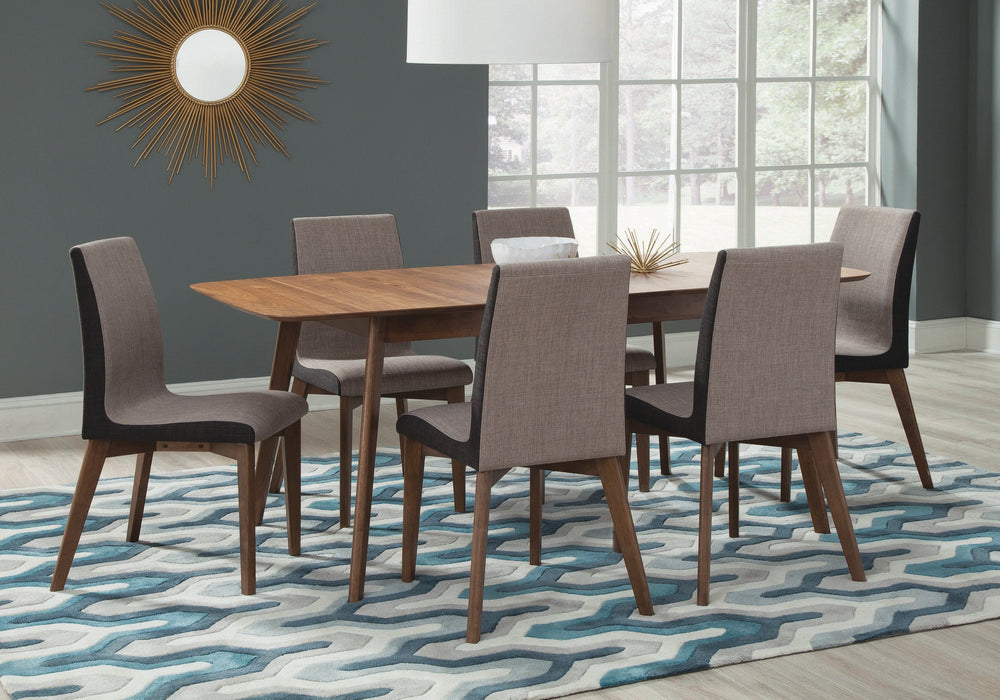 Redbridge 7-Pc Natural Walnut Wood/Fabric Dining Table Set