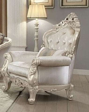 Gorsedd Cream Fabric/Antique White Finish Chair