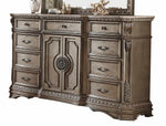 Northville Antique Silver Wood 9-Drawer Dresser with Marble Top