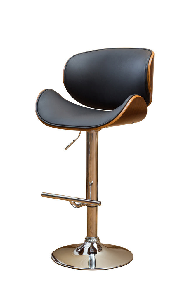 Emilia Walnut/Black PU Leather Swivel Bar Stool