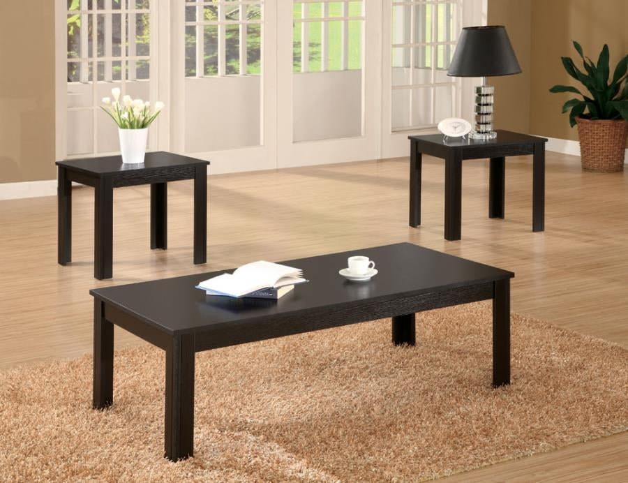 Ashlyn 3-Pc Black Wood Coffee Table Set