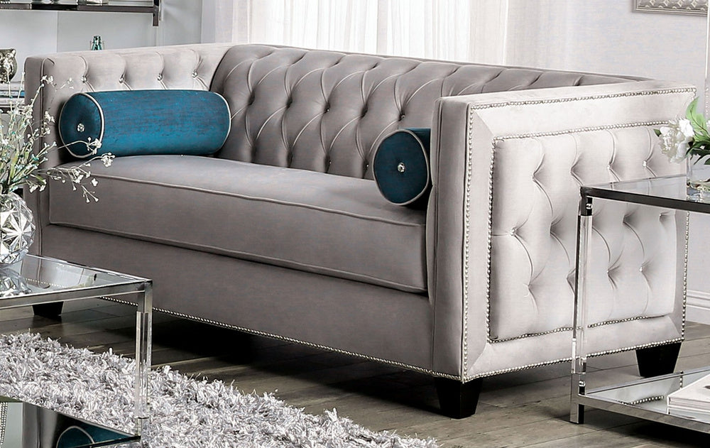 Silvan Gray Velvet-Like Fabric Loveseat