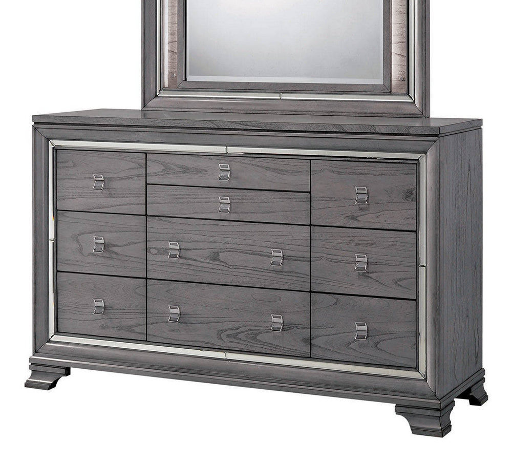 Alanis Light Gray Wood Dresser w/Mirror Trim