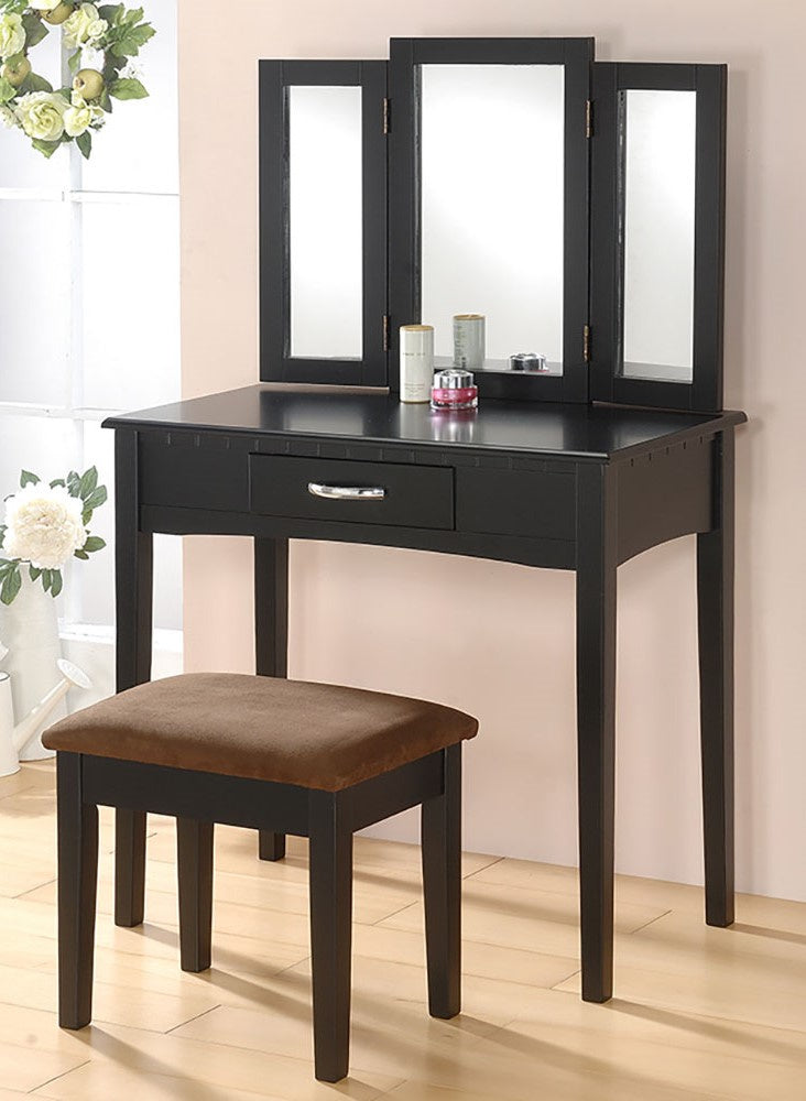 Leah Espresso Wood Vanity w/Mirror & Stool