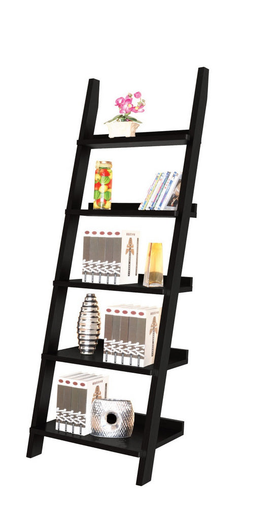 Filippa Black Wood Ladder Bookcase with 5 Shelves