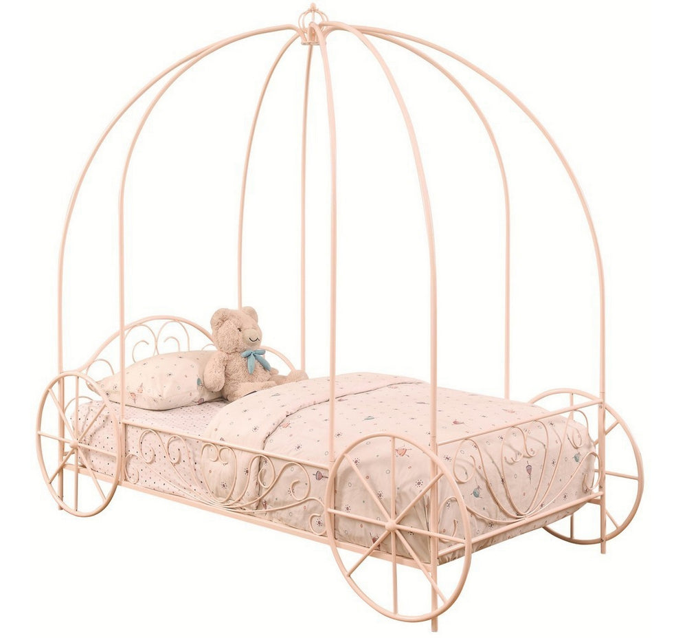 Massi Pink Metal Carriage Twin Canopy Bed