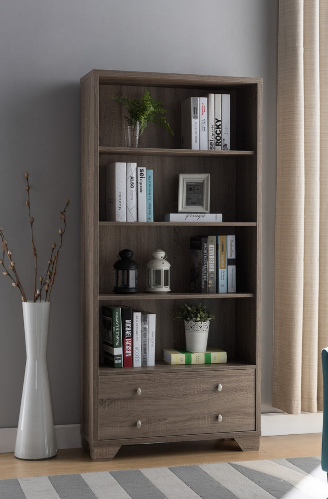 Alfonsina Dark Taupe Wood Bookcase with 4 Shelves