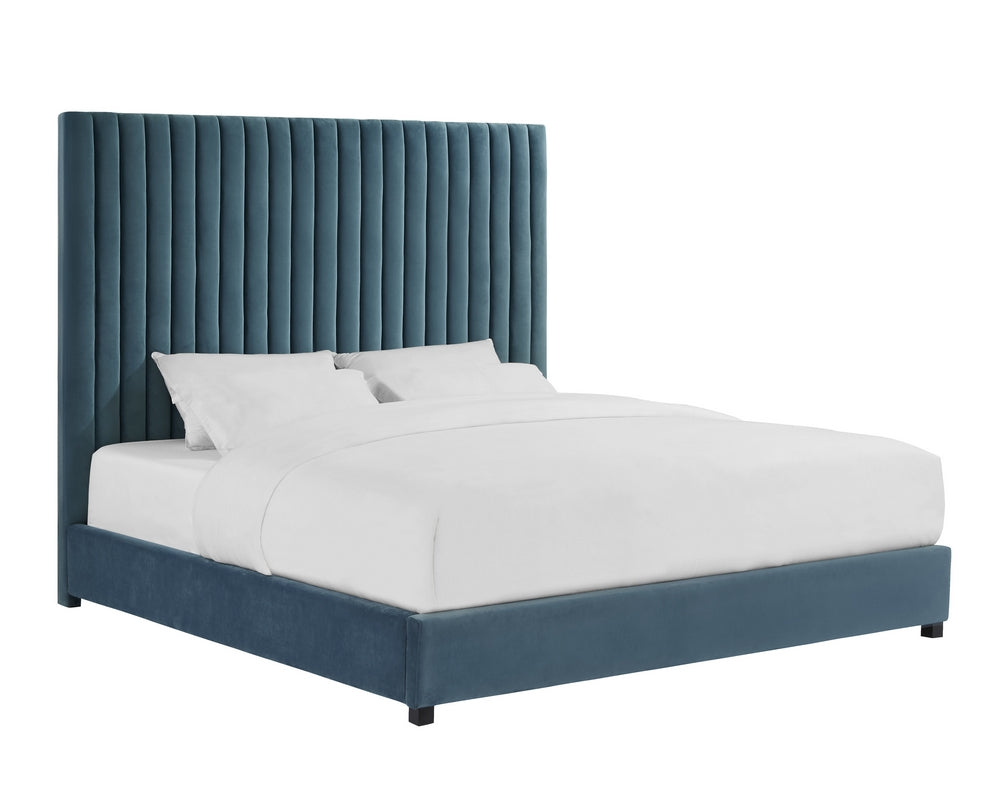 Arabelle Sea Blue Velvet King Platform Bed (Oversized)