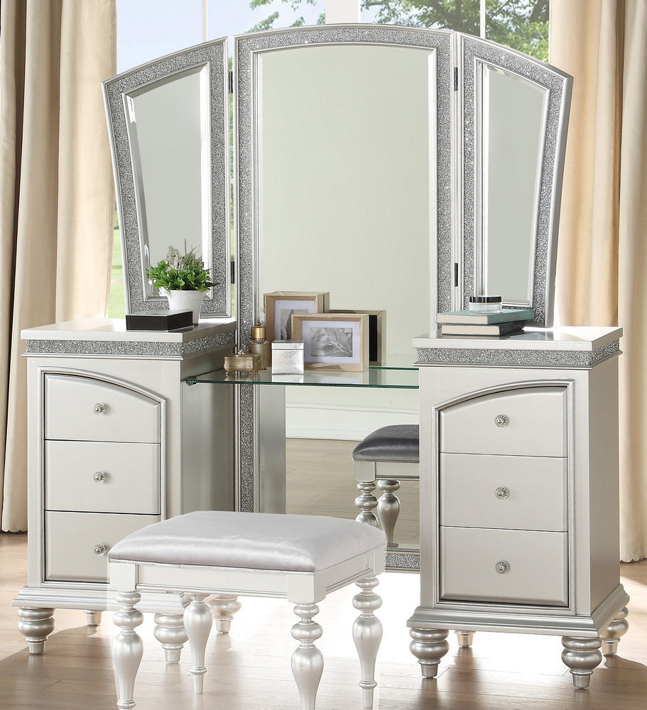 Maverick Platinum Wood Vanity Desk with Mirror