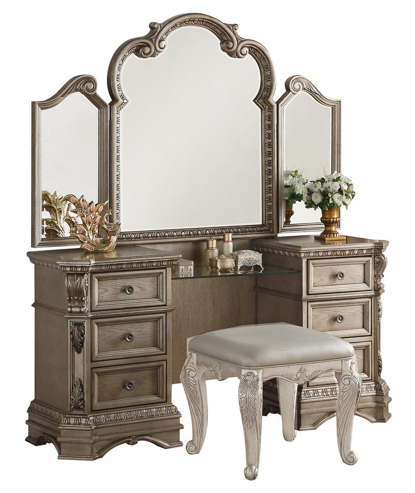 Northville Antique Silver Wood Vanity Desk with Mirror