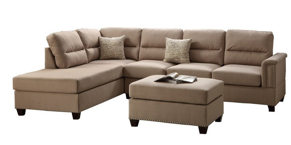 Diana Sand Polyfiber Sectional Sofa with Ottoman