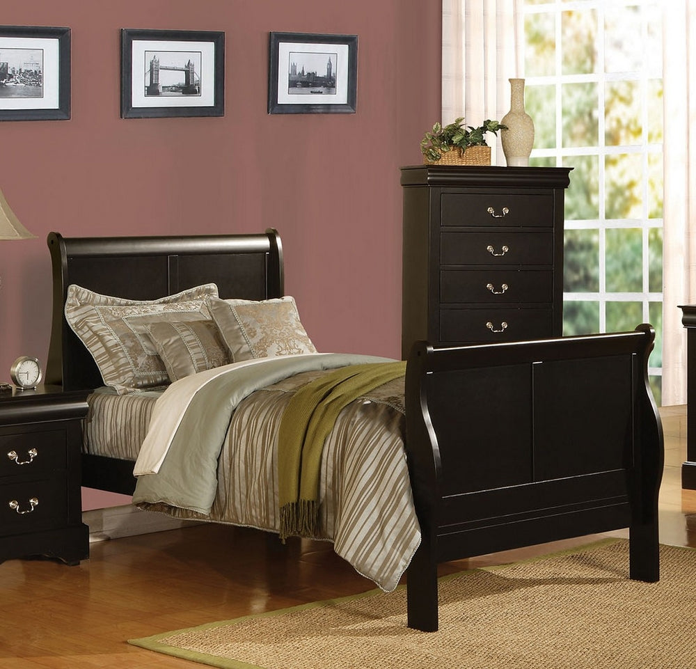 Louis Philippe III Black Wood Twin Sleigh Bed