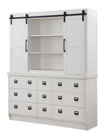 Renske Antique White Wood Buffet with Hutch with 9 Drawers