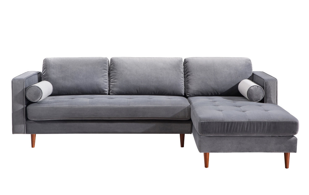 Como 2-Pc Grey Velvet RAF Sectional Sofa