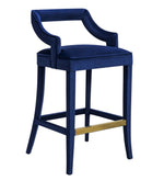 Tiffany Navy Velvet Counter Stool with Gold Footrest