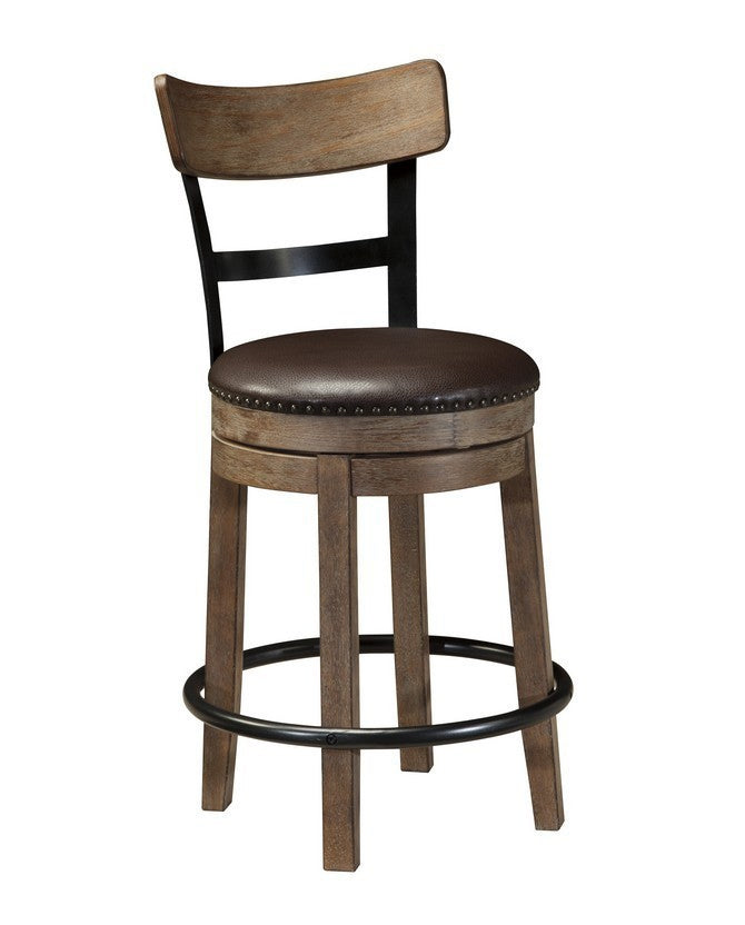 Pinnadel Light Brown Wood Swivel Counter Height Chair