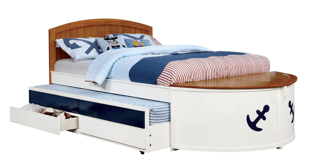 Voyager White Wood Twin Bed with Trundle