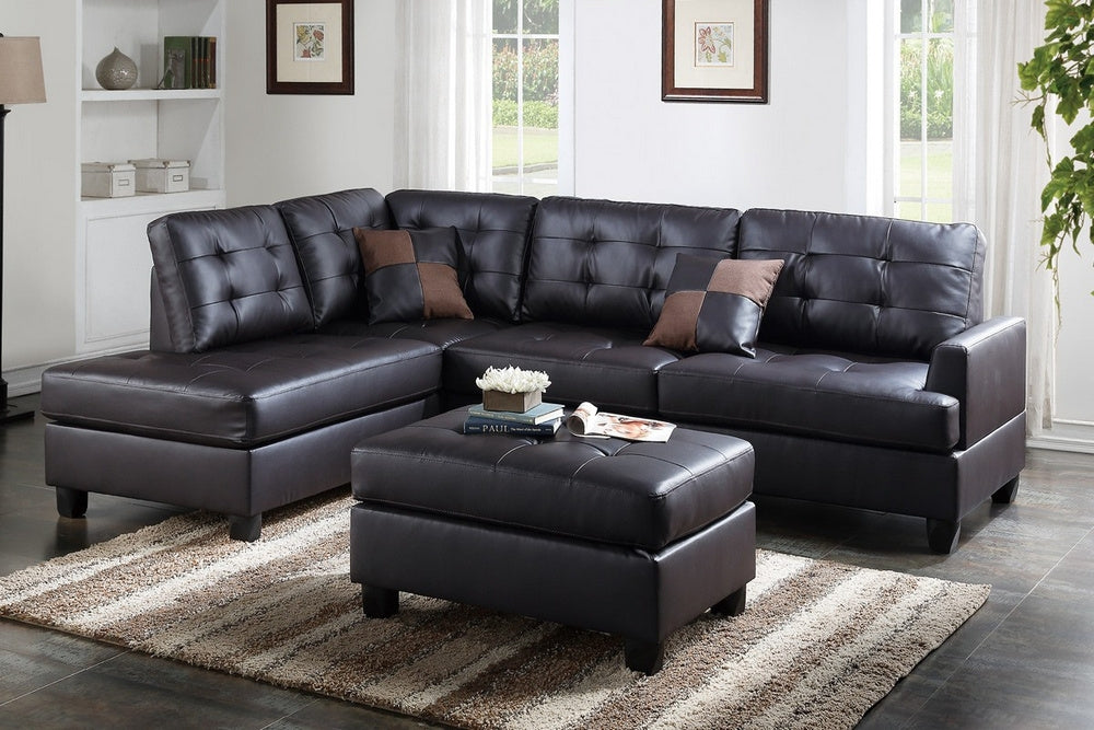 Gioia Espresso Faux Leather Reversible Sectional w/ Ottoman