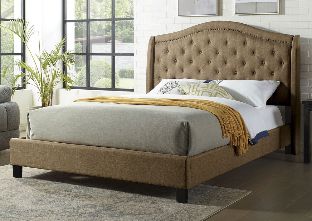 Carly Brown Linen-Like Fabric Queen Bed