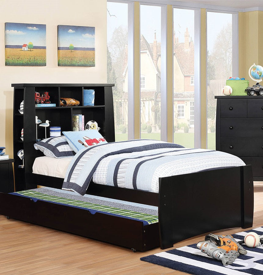 Marlee Black Wood Twin Bed with Trundle