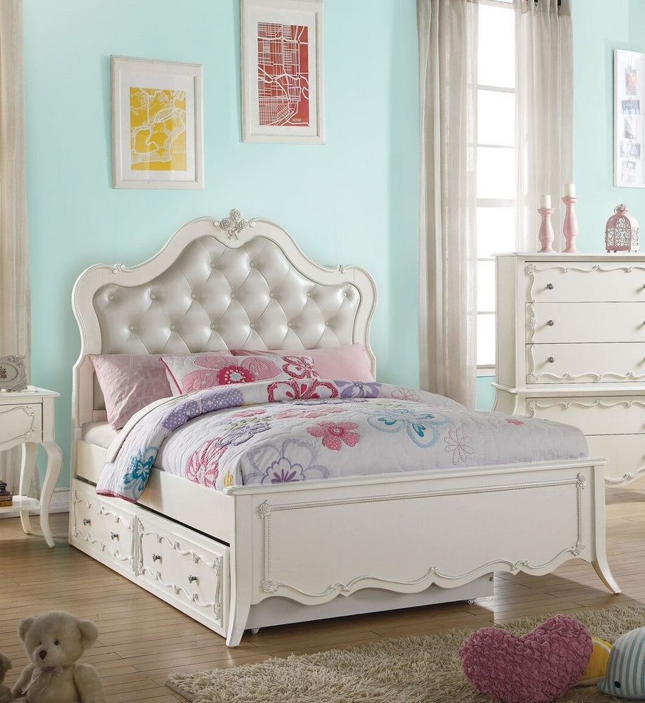 Edalene Pearl White Pine Wood Twin Bed with Trundle