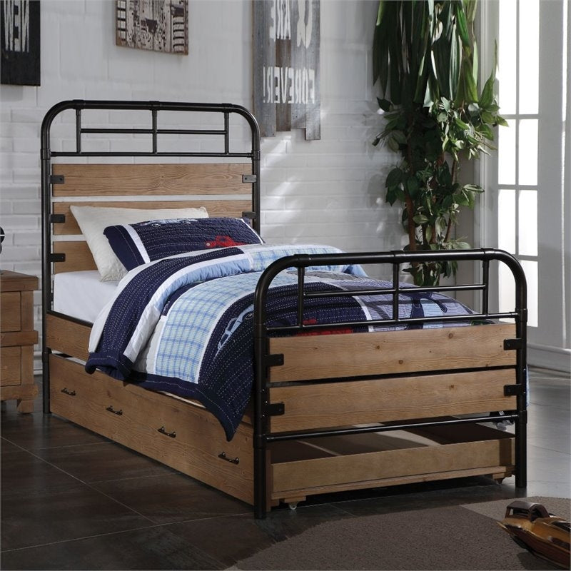 Adams Antique Oak Pine Wood Twin Bed with Trundle