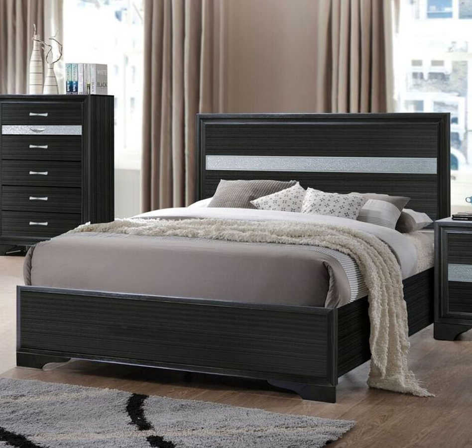 Naima Hight Gloss Finish Black Wood Twin Bed