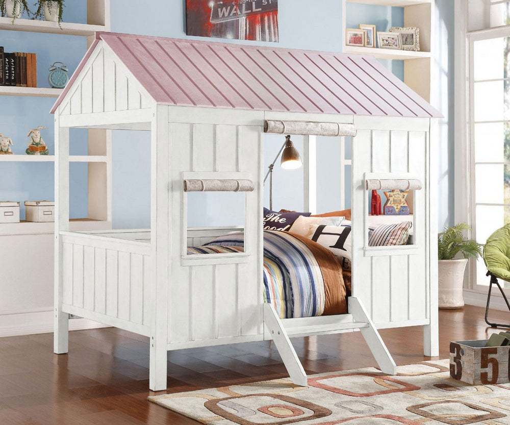 Spring Cottage White/Pink Wood Full Bed (Oversized)