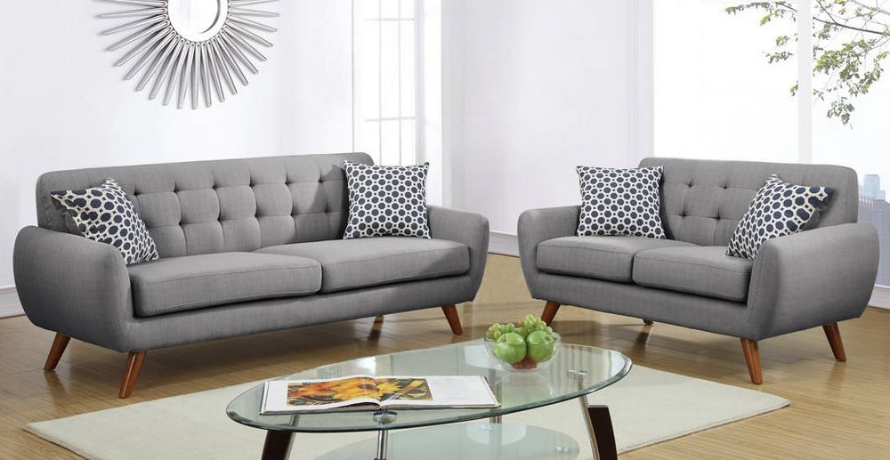 Anneka 2-Pc Grey Polyfiber Tufted Sofa Set